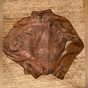 Line Brown Leather Jacket
